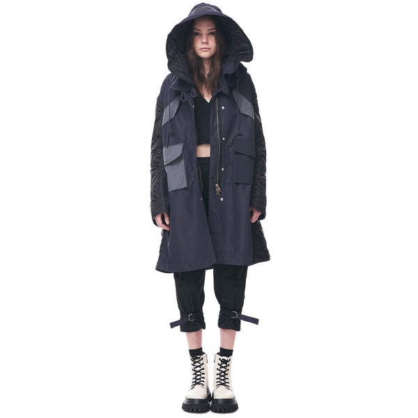 Long Parka Jacket with Quilted Back