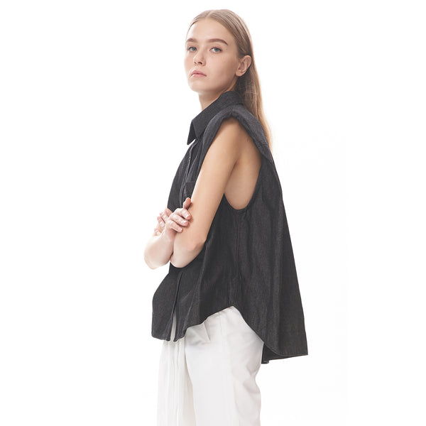 Sleeveless Padded Shoulder Shirt