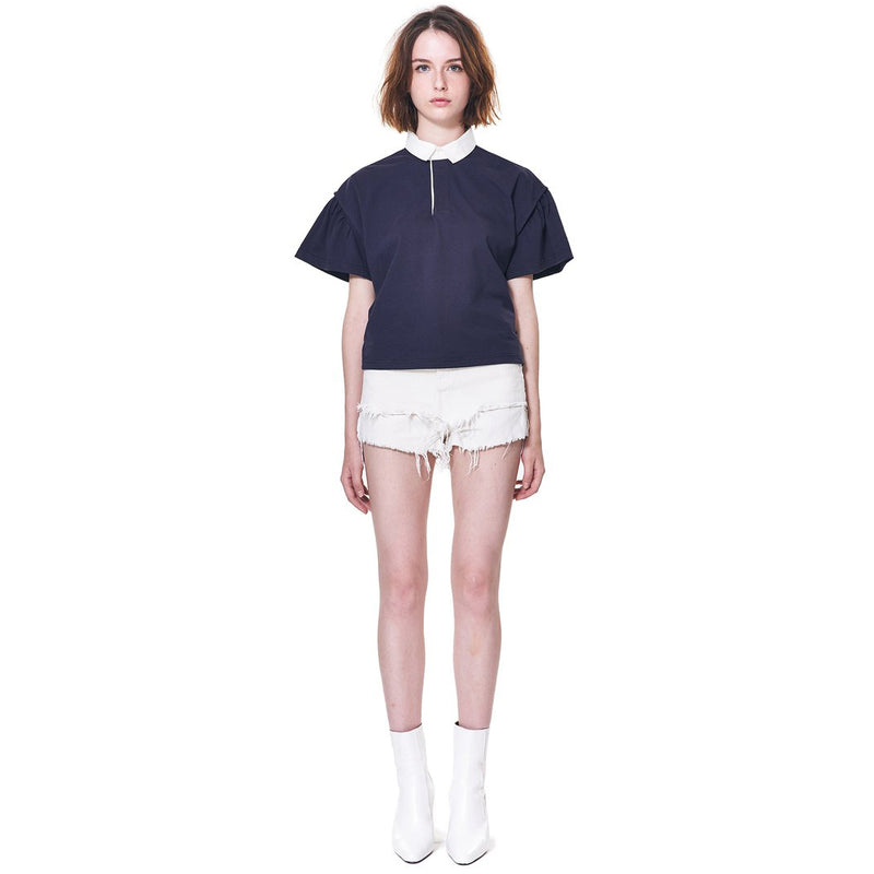 Draw-cord Crop Polo-Shirt