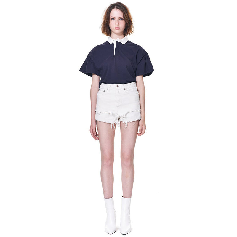 Draw-cord Crop Polo-Shirt