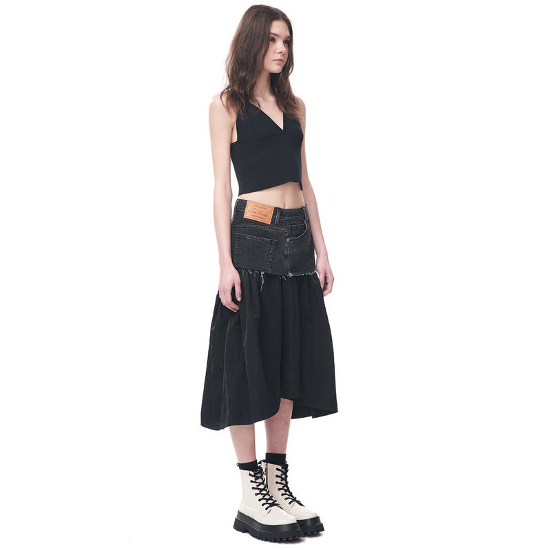 Twisted Denim and Nylon Skirt