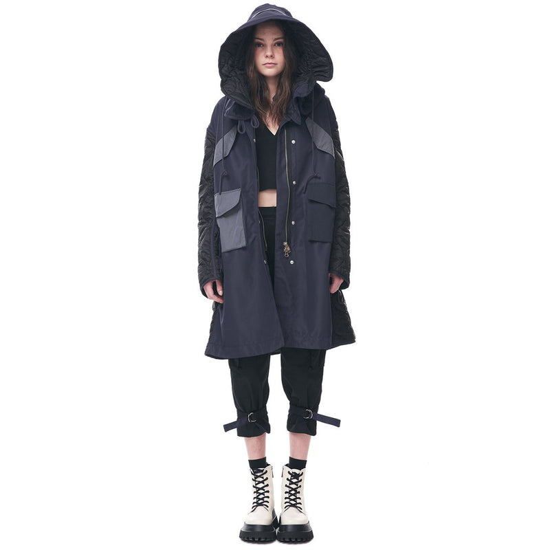 Long Parka Jacket with Quilted Back