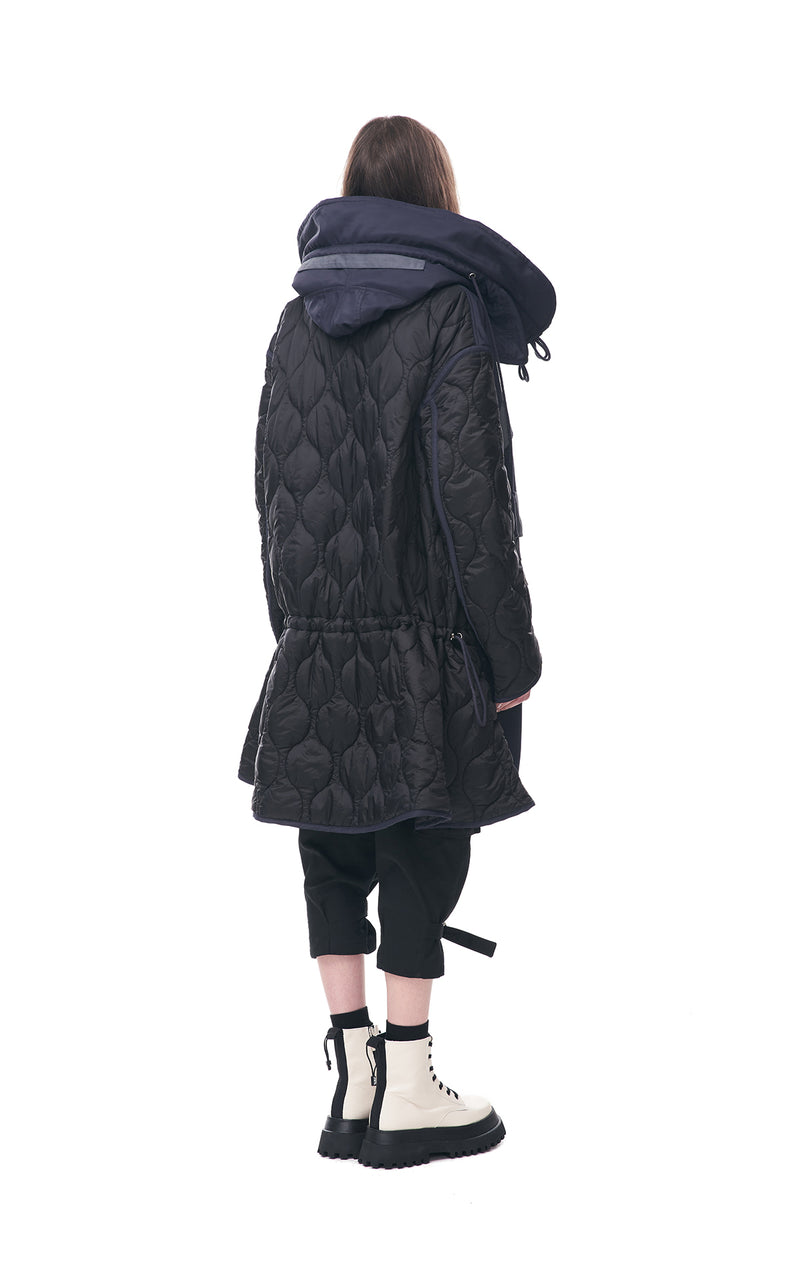 Long Parka Jacket with Quilted Back