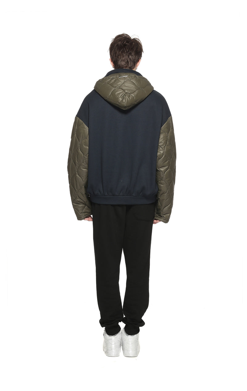 Contrasted Quilted Zip Up Hoodie